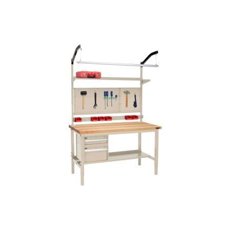 Global Equipment 72"W x 36"D Production Workbench - Birch Square Edge Complete Bench - Tan 319342TN